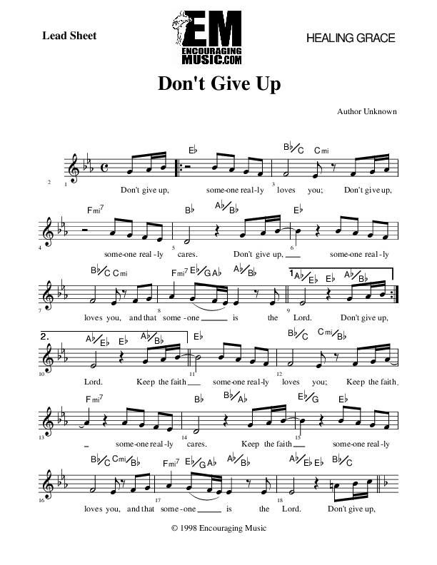 Don't Give Up Lead Sheet (Rick Muchow)