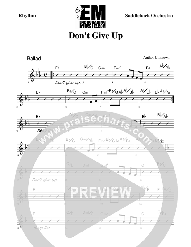 Don't Give Up Rhythm Chart (Rick Muchow)