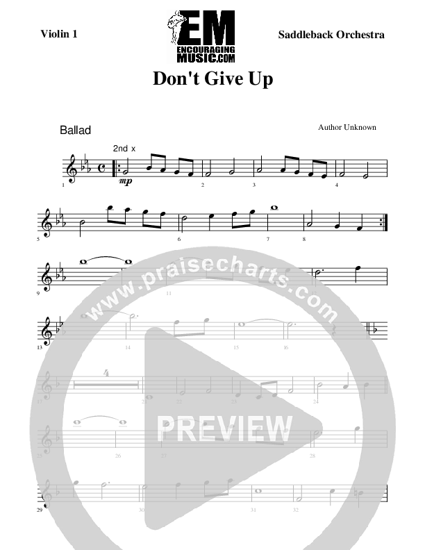Don't Give Up Violin 1 (Rick Muchow)