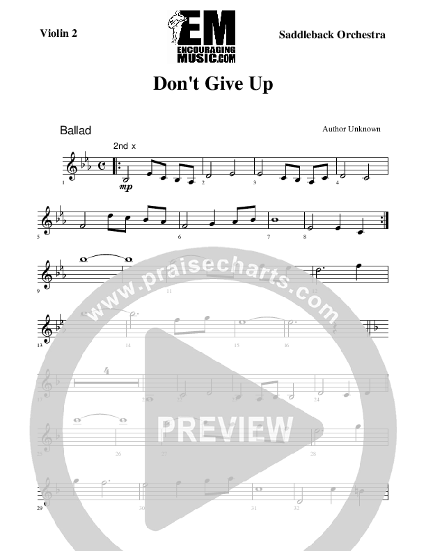 Don't Give Up Violin 2 (Rick Muchow)