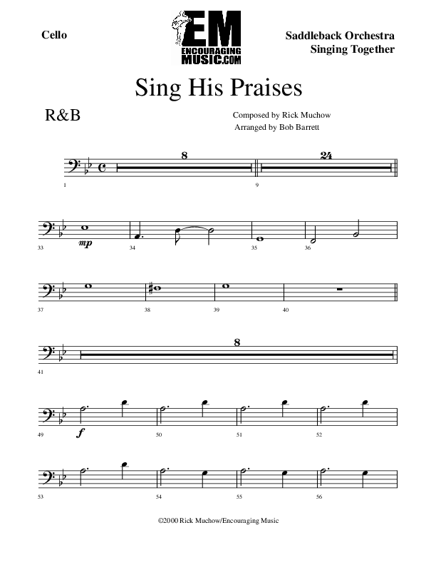 Sing His Praises Cello (Rick Muchow)