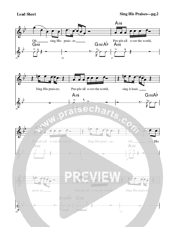 Sing His Praises Lead Sheet (Rick Muchow)