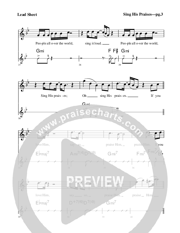 Sing His Praises Lead Sheet (Rick Muchow)