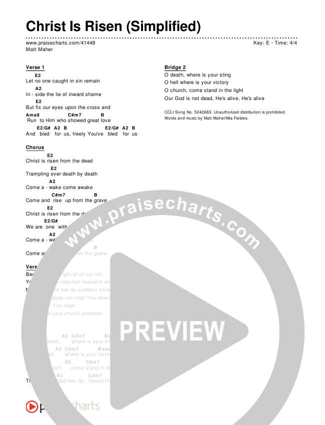 Christ Is Risen (Simplified) Chords (Matt Maher) - PraiseCharts