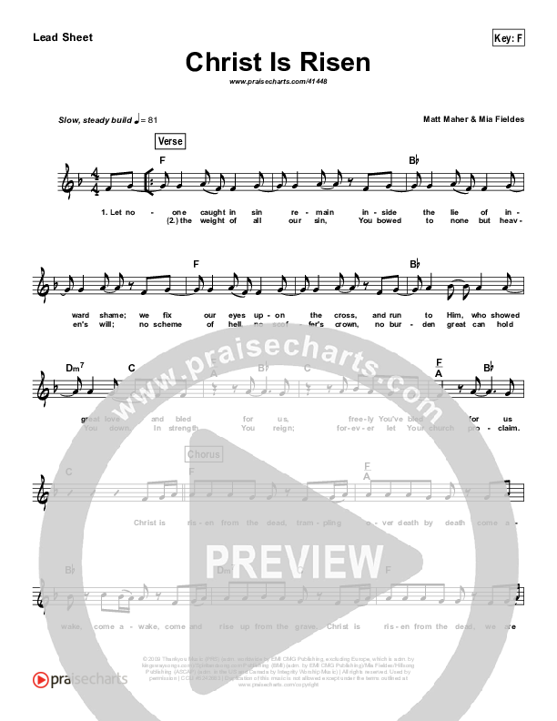 Christ Is Risen (Simplified) Lead Sheet (Matt Maher)
