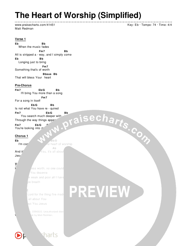 Heart Of Worship Chord Chart