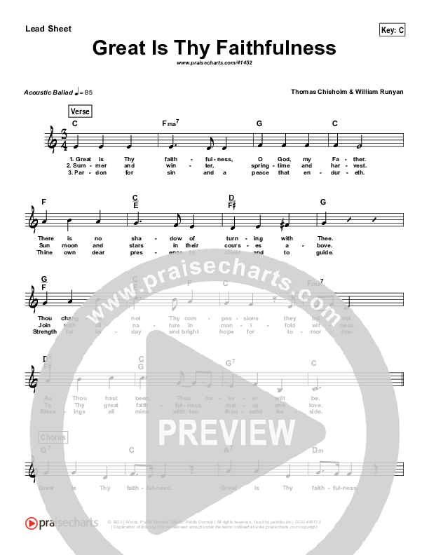 Great Is Thy Faithfulness (Simplified) Lead Sheet (Traditional Hymn)
