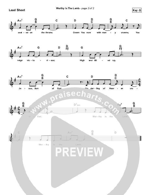 Worthy Is The Lamb (Simplified) Lead Sheet (Hillsong Worship)