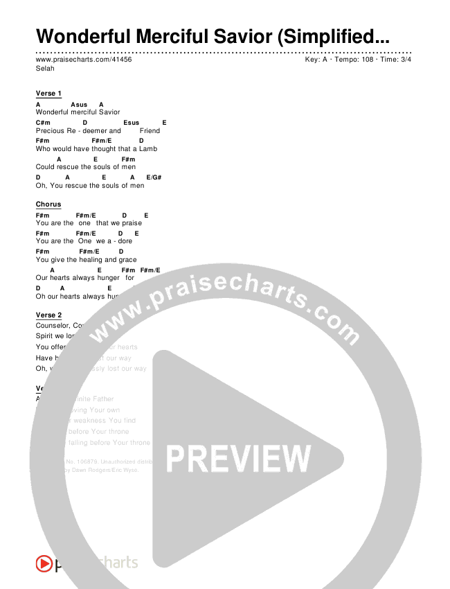 Wonderful Merciful Savior (Simplified) Chord Chart ()