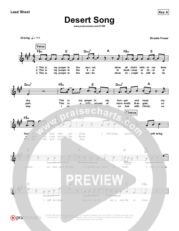 Desert Song (Simplified) Lead Sheet ()