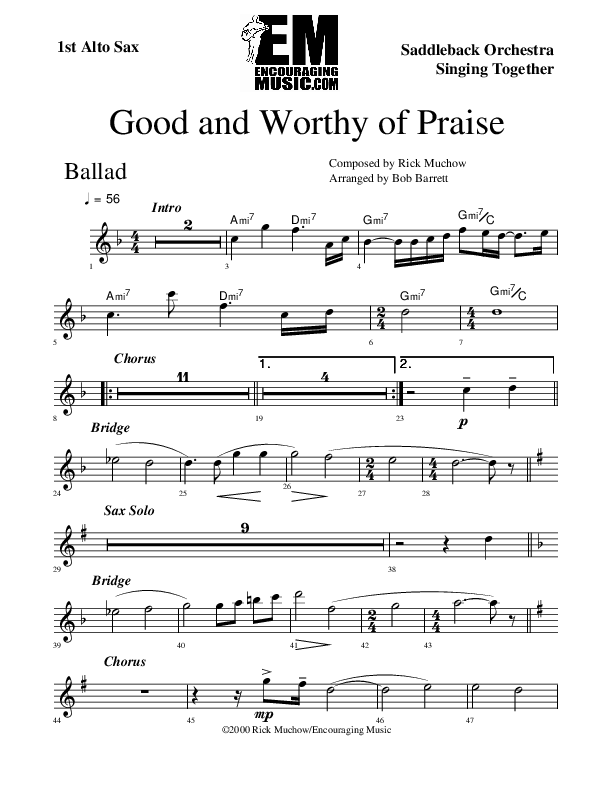 Good And Worthy Of Praise Alto Sax 1/2 (Rick Muchow)