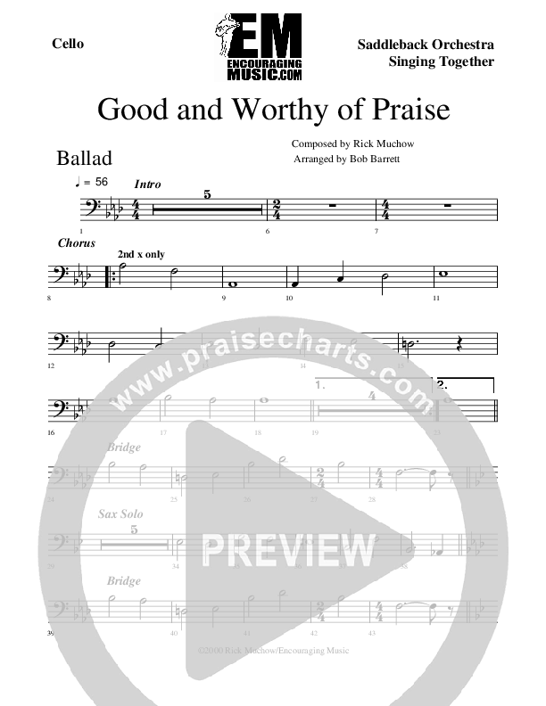 Good And Worthy Of Praise Cello (Rick Muchow)