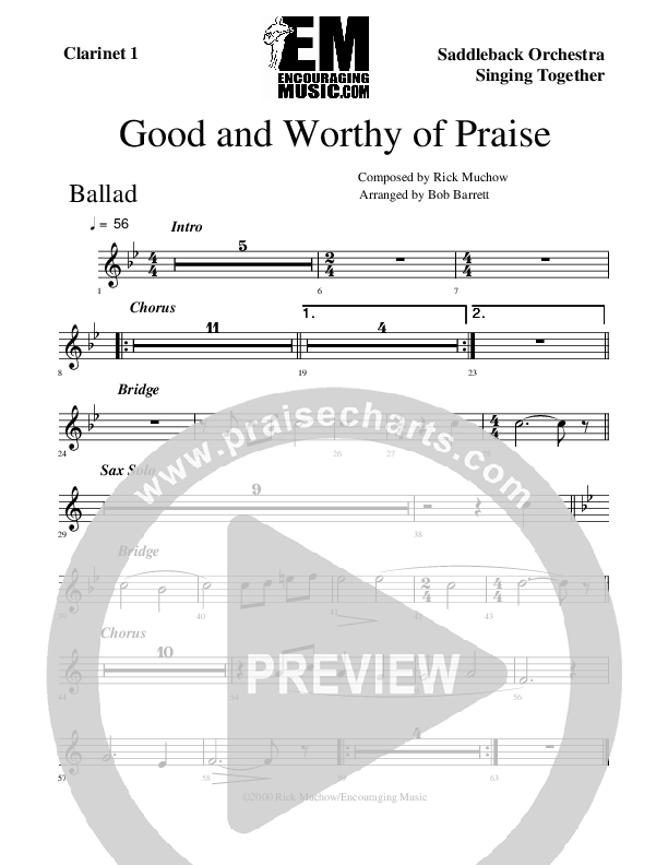 Good And Worthy Of Praise Clarinet 1/2 (Rick Muchow)