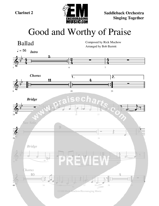 Good And Worthy Of Praise Clarinet 1/2 (Rick Muchow)