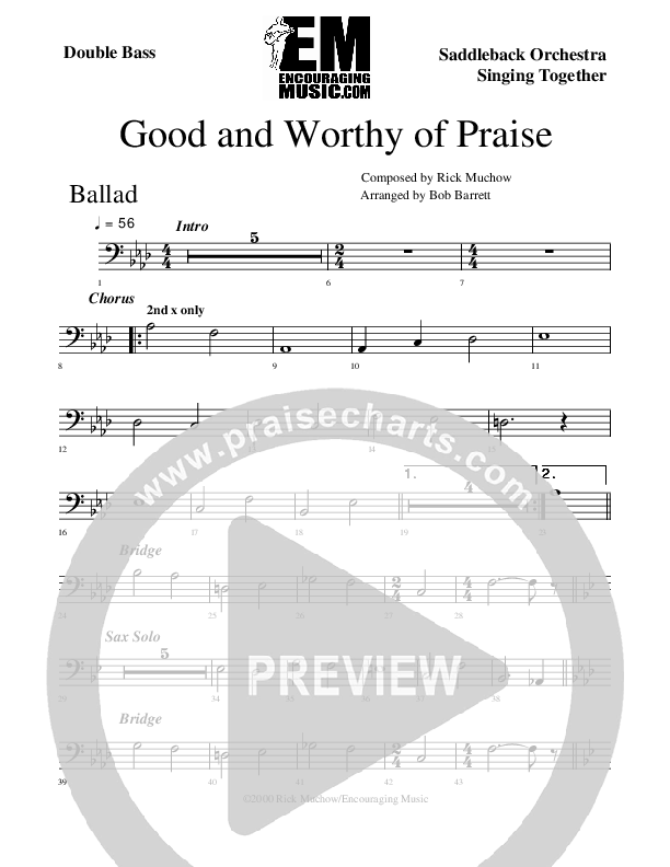 Good And Worthy Of Praise Double Bass (Rick Muchow)