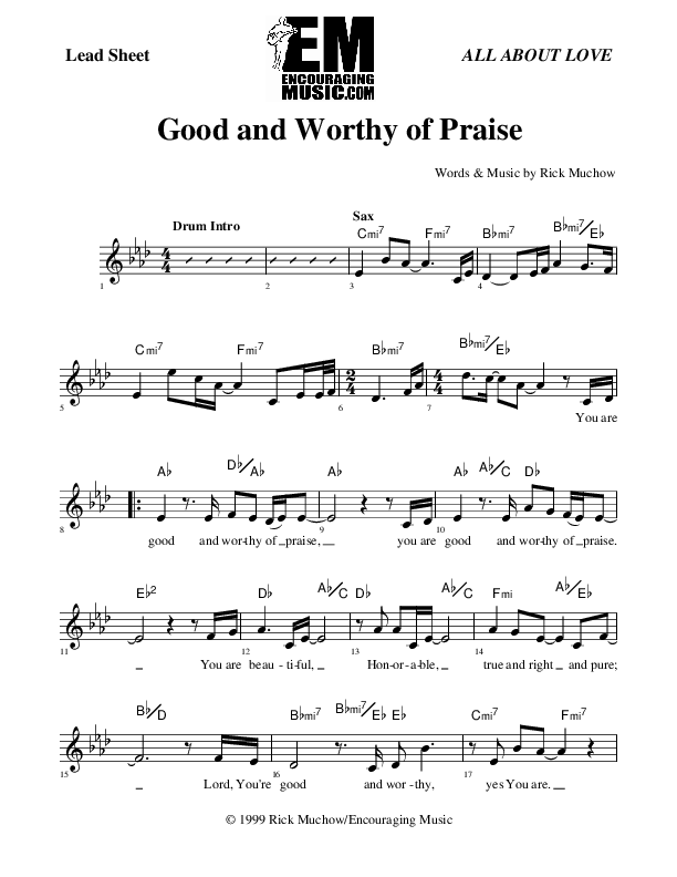 Good And Worthy Of Praise Lead Sheet (Rick Muchow)