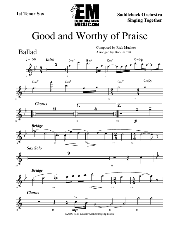 Good And Worthy Of Praise Tenor Sax 1/2 (Rick Muchow)