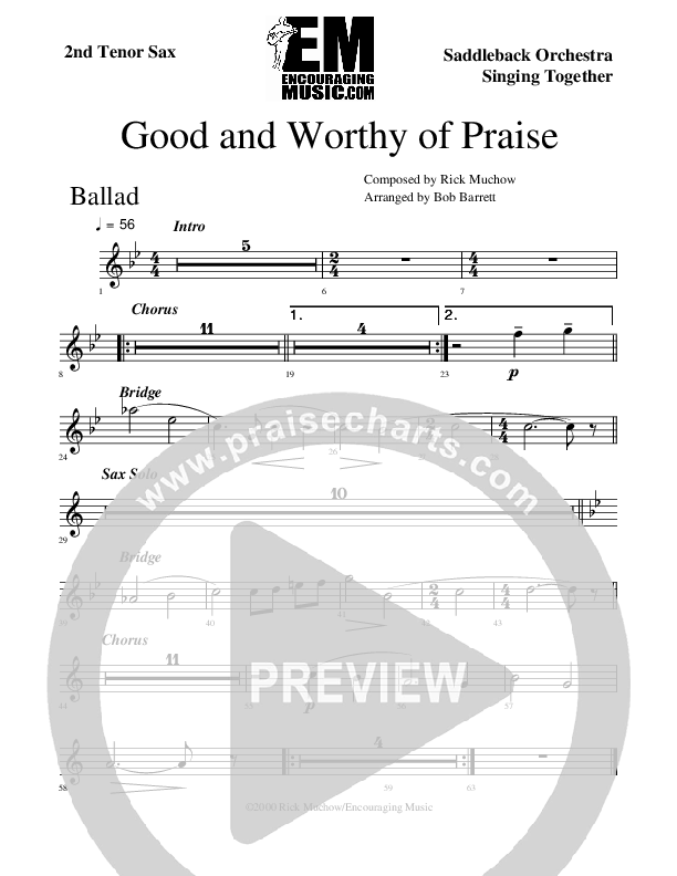 Good And Worthy Of Praise Tenor Sax 1/2 (Rick Muchow)