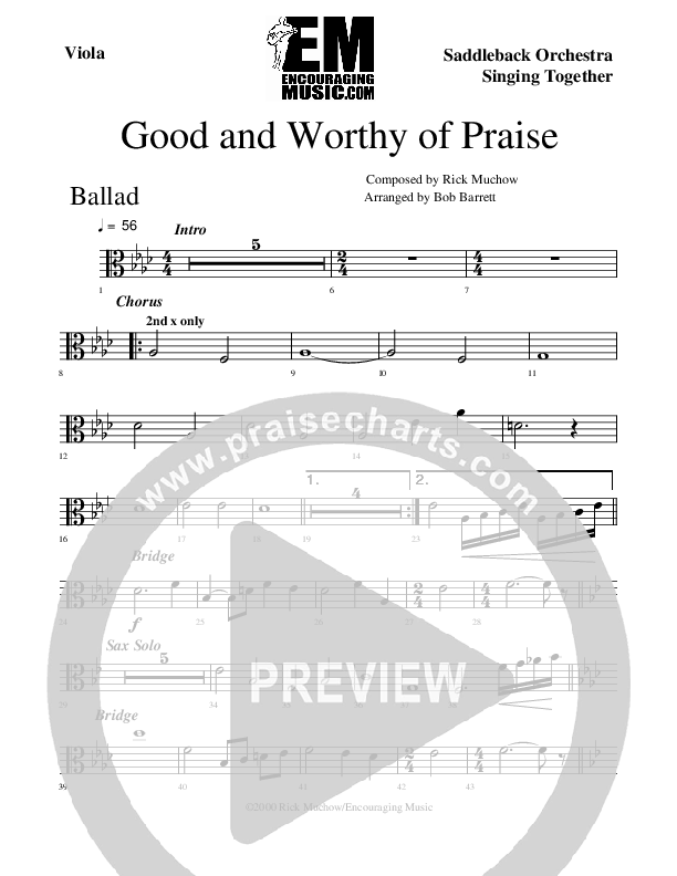 Good And Worthy Of Praise Viola (Rick Muchow)