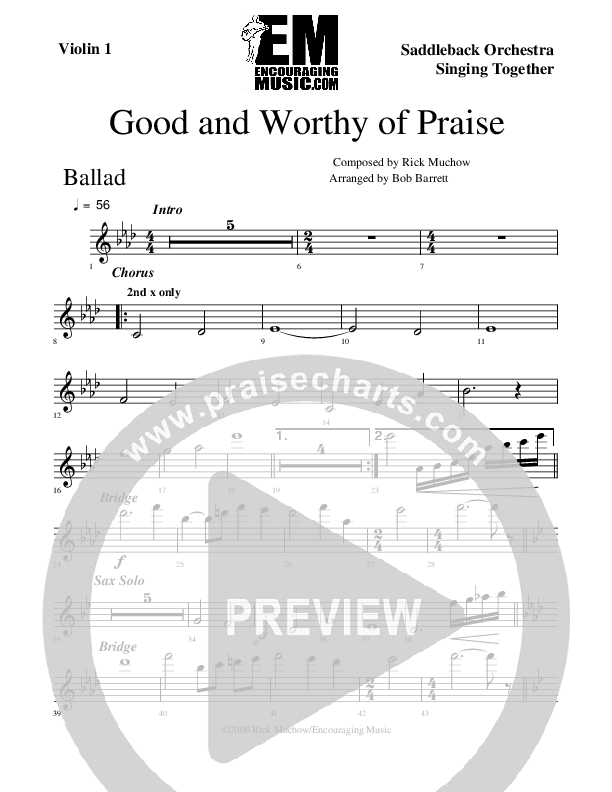 Good And Worthy Of Praise Violin 1 (Rick Muchow)