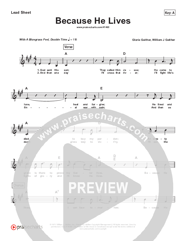 Because He Lives (Simplified) Lead Sheet (Bill Gaither)