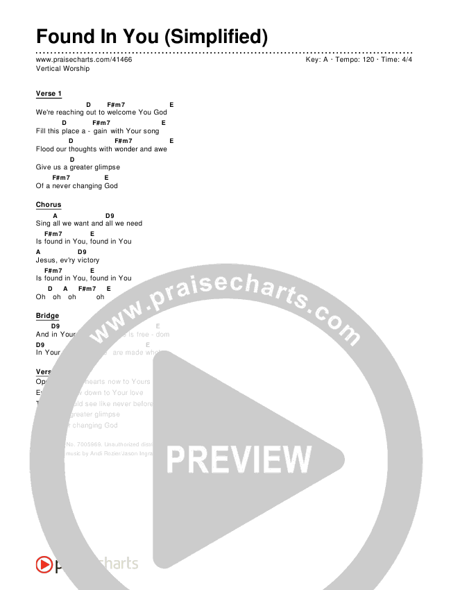 Found In You (Simplified) Chord Chart (Vertical Worship)