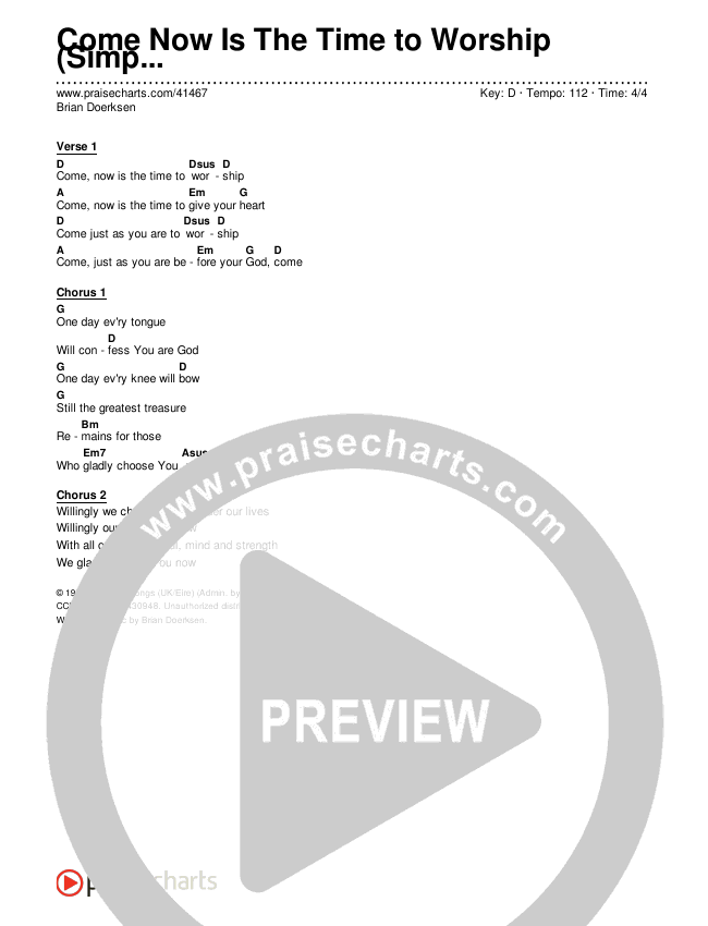 Come Now Is The Time To Worship (Simplified) Chord Chart (Brian Doerksen)
