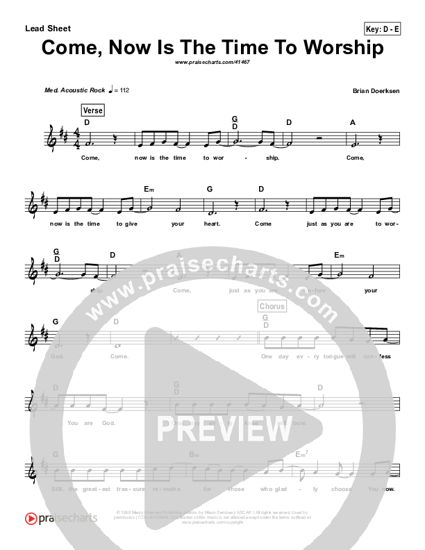 Come Now Is The Time To Worship (Simplified) Lead Sheet (Brian Doerksen)