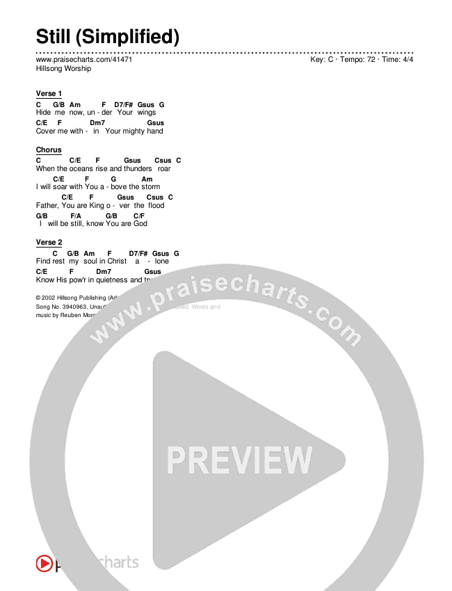 Still (Simplified) Chord Chart (Hillsong Worship)