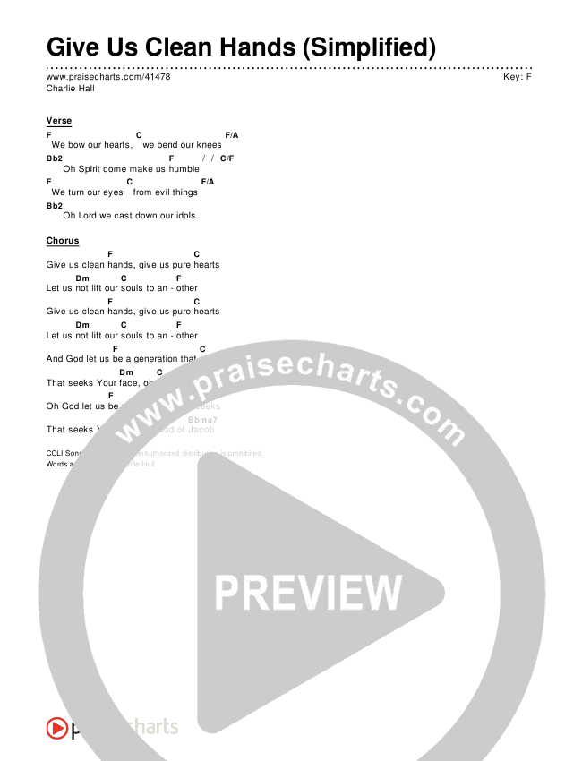 Give Us Clean Hands (Simplified) Chord Chart (Charlie Hall)