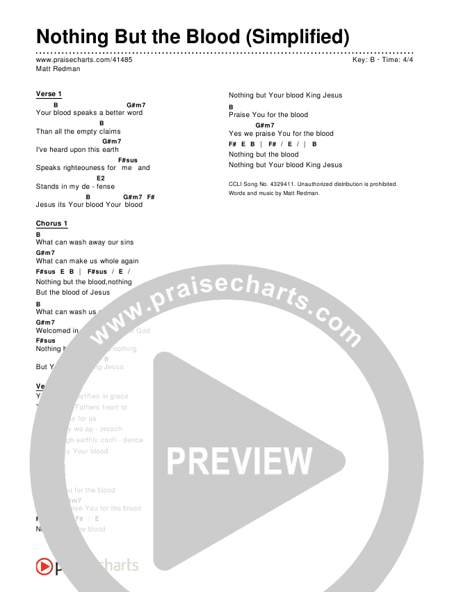Nothing But The Blood (Simplified) Chord Chart (Matt Redman)