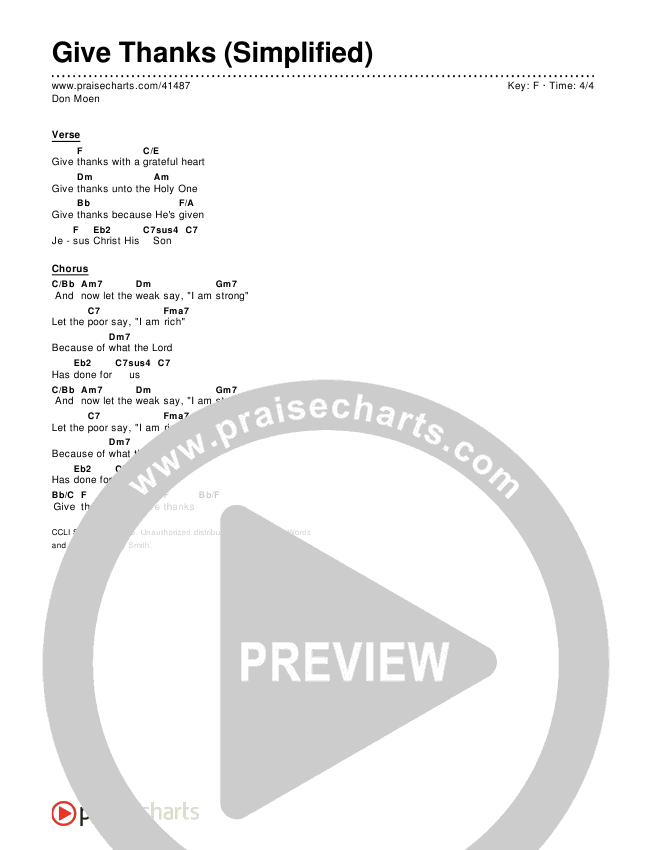 Give Thanks (Simplified) Chord Chart (Don Moen)