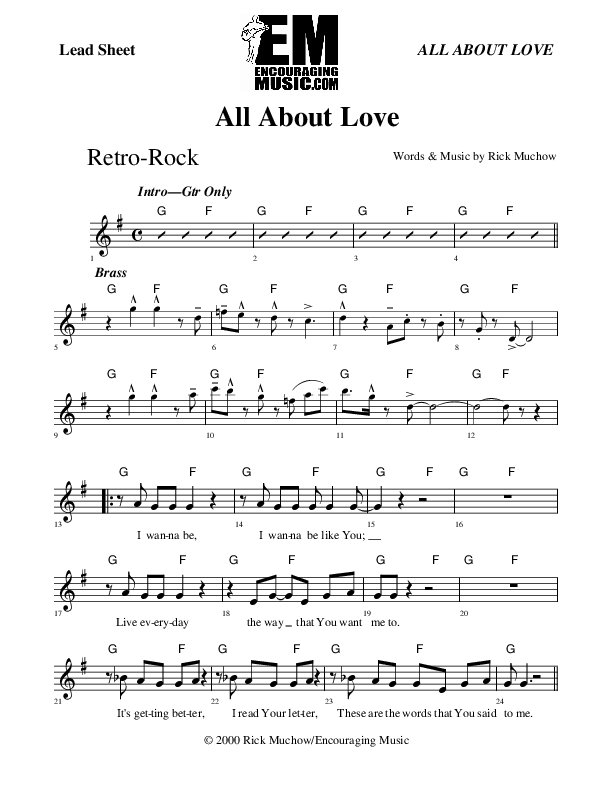 All About Love Lead Sheet (Rick Muchow)