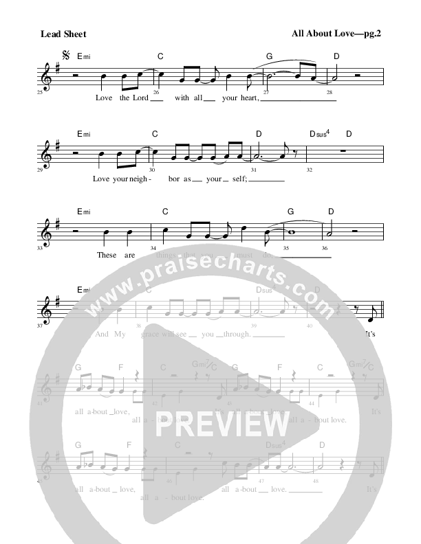 All About Love Lead Sheet (Rick Muchow)