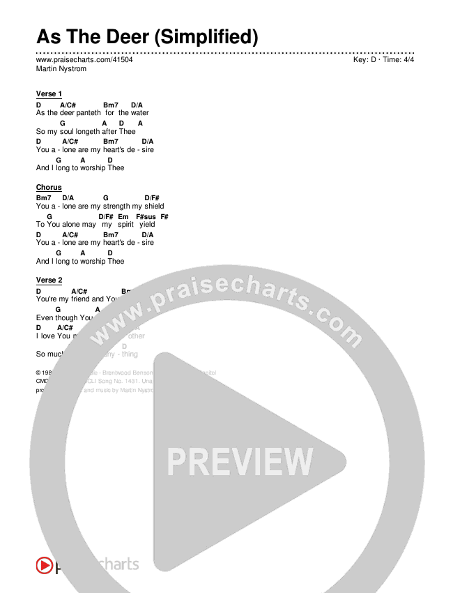 As The Deer (Simplified) Chord Chart (Martin Nystrom)