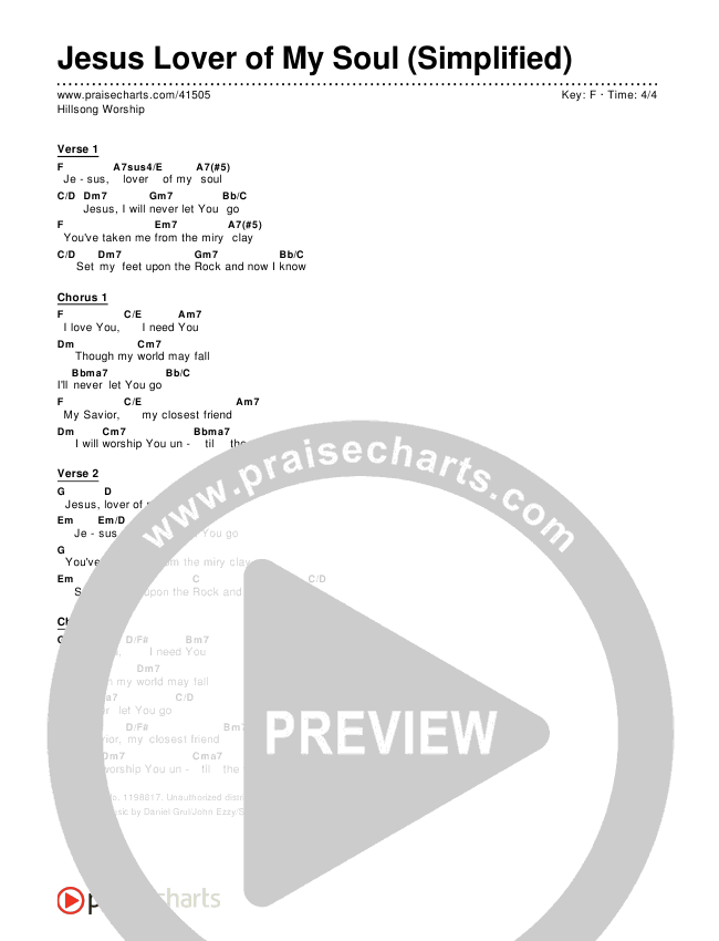 Jesus Lover Of My Soul (Simplified) Chord Chart (Hillsong Worship)