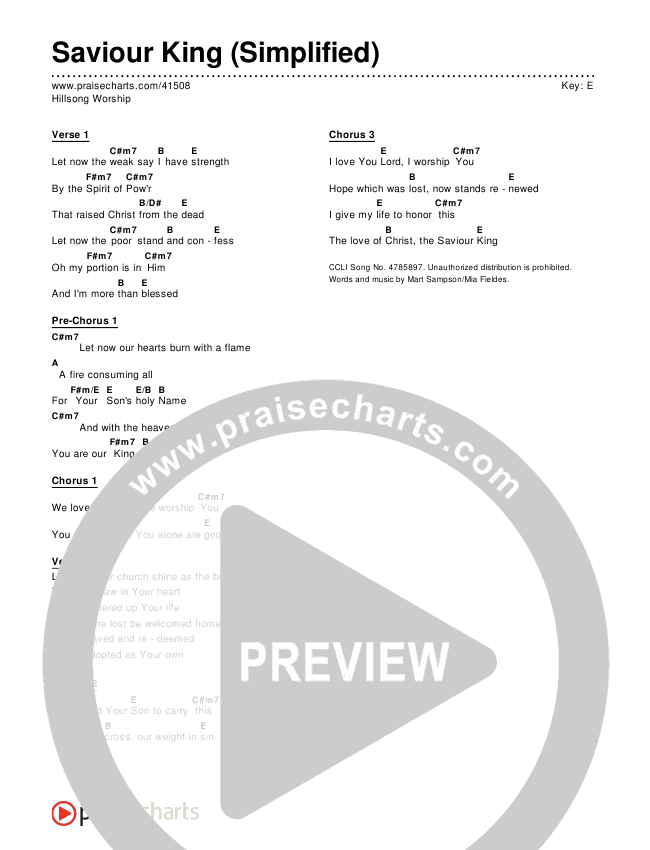 Saviour King (Simplified) Chord Chart ()