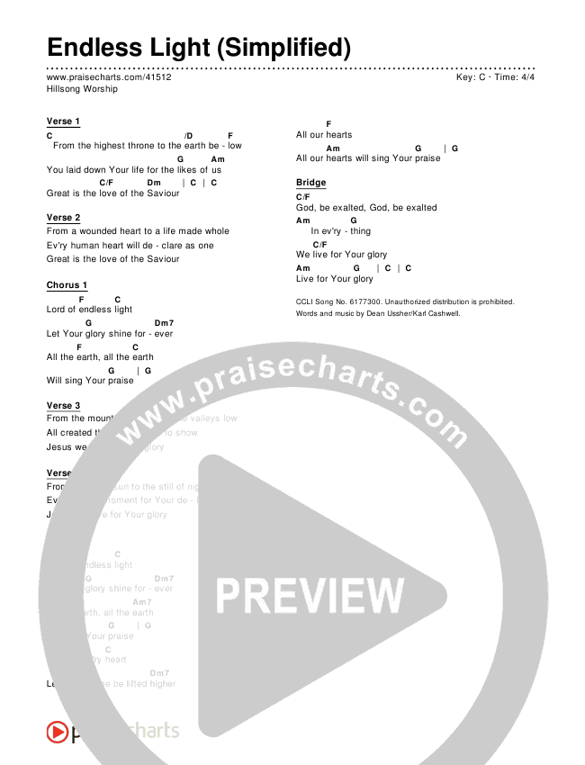 Baby Flytte Tegne Endless Light (Simplified) Chords PDF () - PraiseCharts