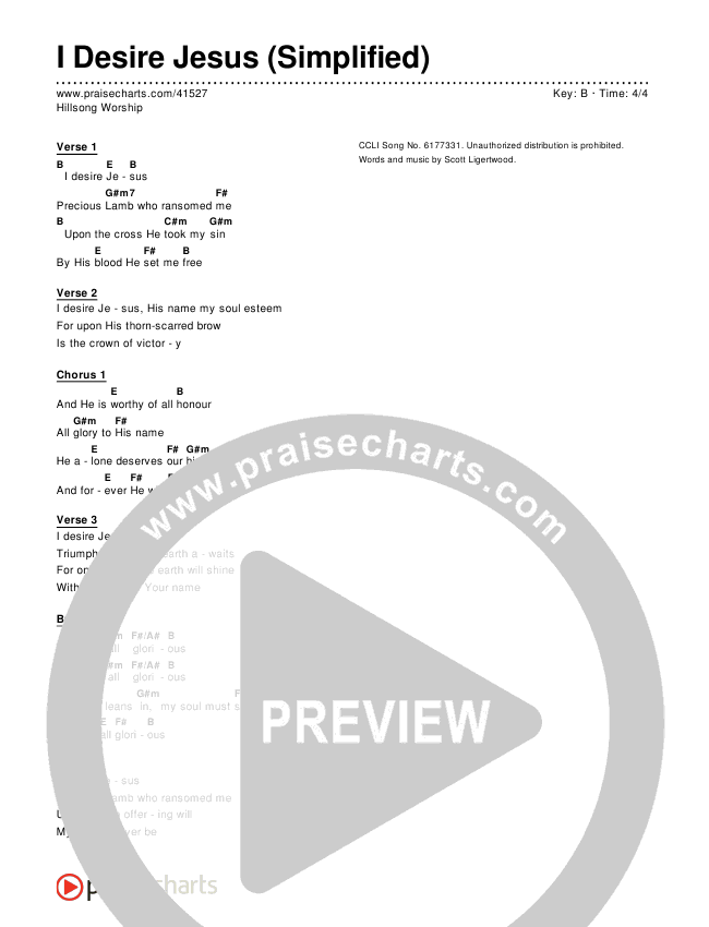 I Desire Jesus (Simplified) Chord Chart ()