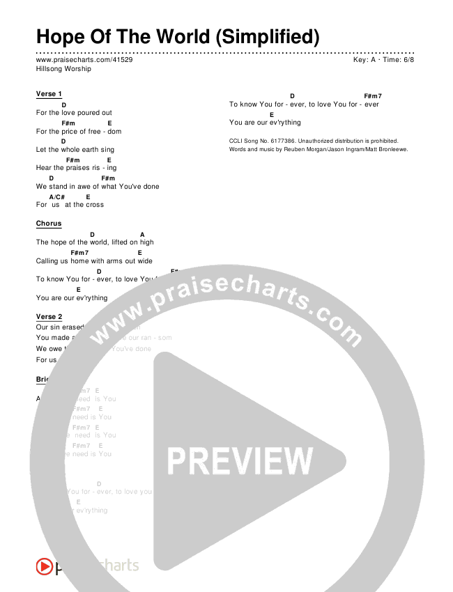 Hope Of The World (Simplified) Chord Chart ()