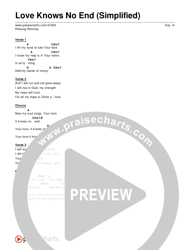 Love Knows No End (Simplified) Chord Chart ()