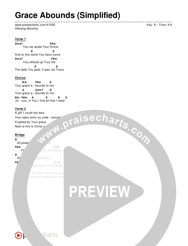 Grace Abounds (Simplified) Chord Chart ()
