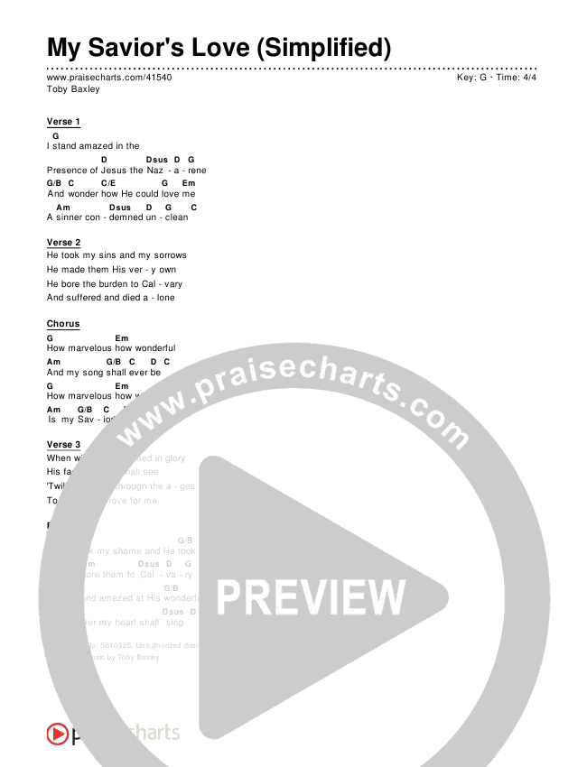 My Savior's Love (Simplified) Chord Chart (Toby Baxley)