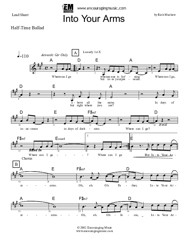 Into Your Arms Lead Sheet (Rick Muchow)