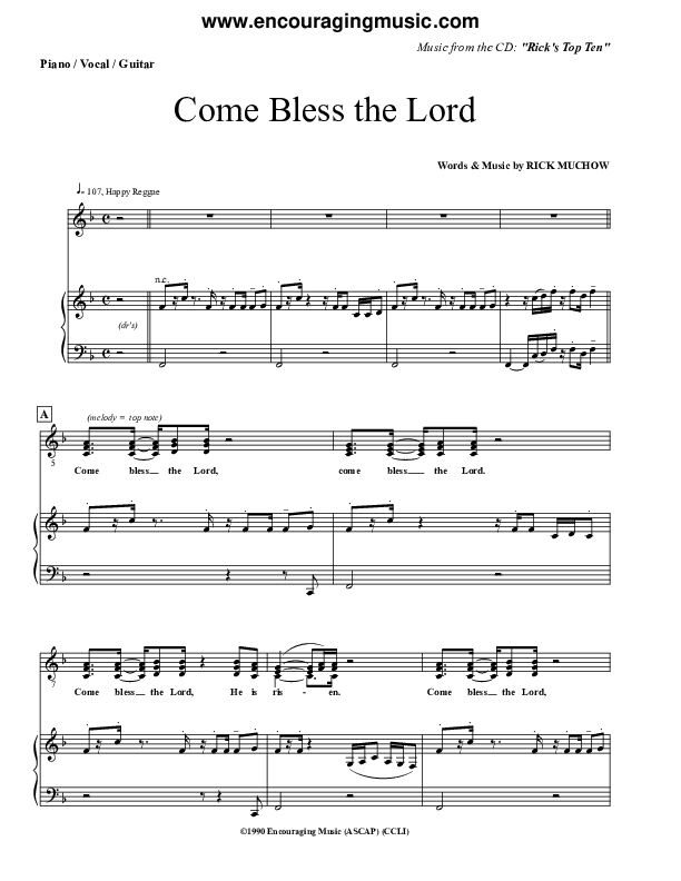 Come Bless The Lord Lead & Piano (Rick Muchow)