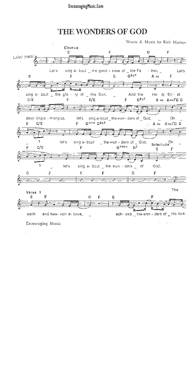 The Wonders of God Lead Sheet (Rick Muchow)