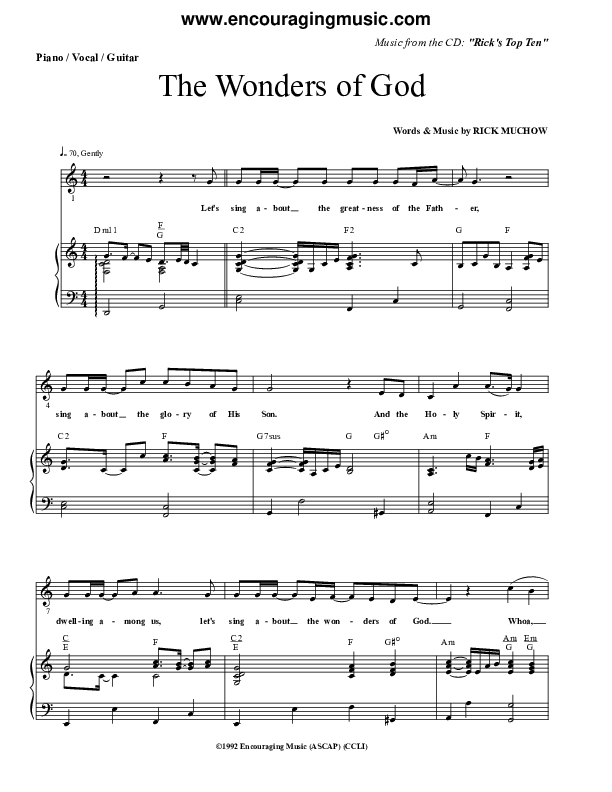 The Wonders of God Piano/Vocal (Rick Muchow)