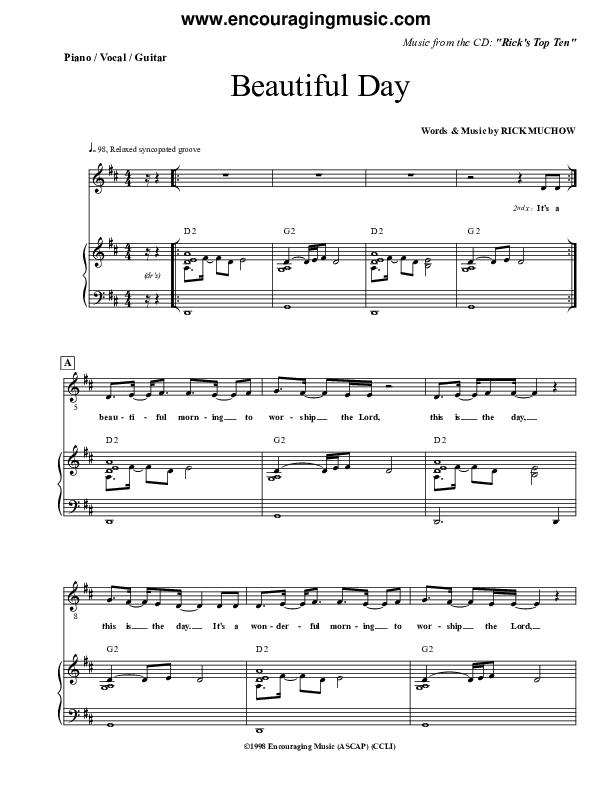 Beautiful Day Piano/Vocal (Rick Muchow)