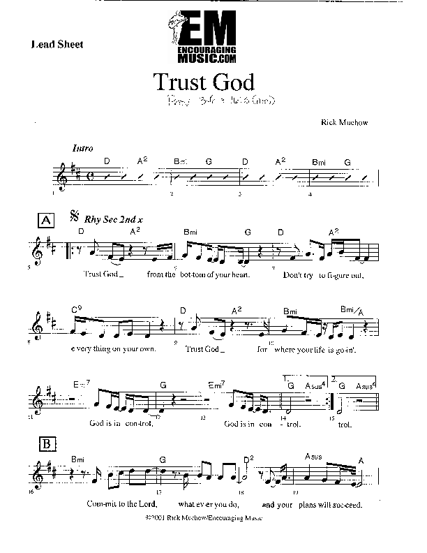 Trust God Lead Sheet (Rick Muchow)