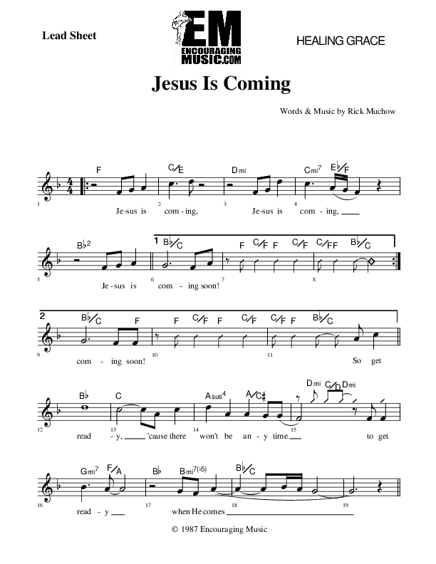 Jesus Is Coming Lead Sheet (Rick Muchow)
